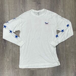 PINK Victoria’s Secret White USA Themed Long Sleeve Shirt